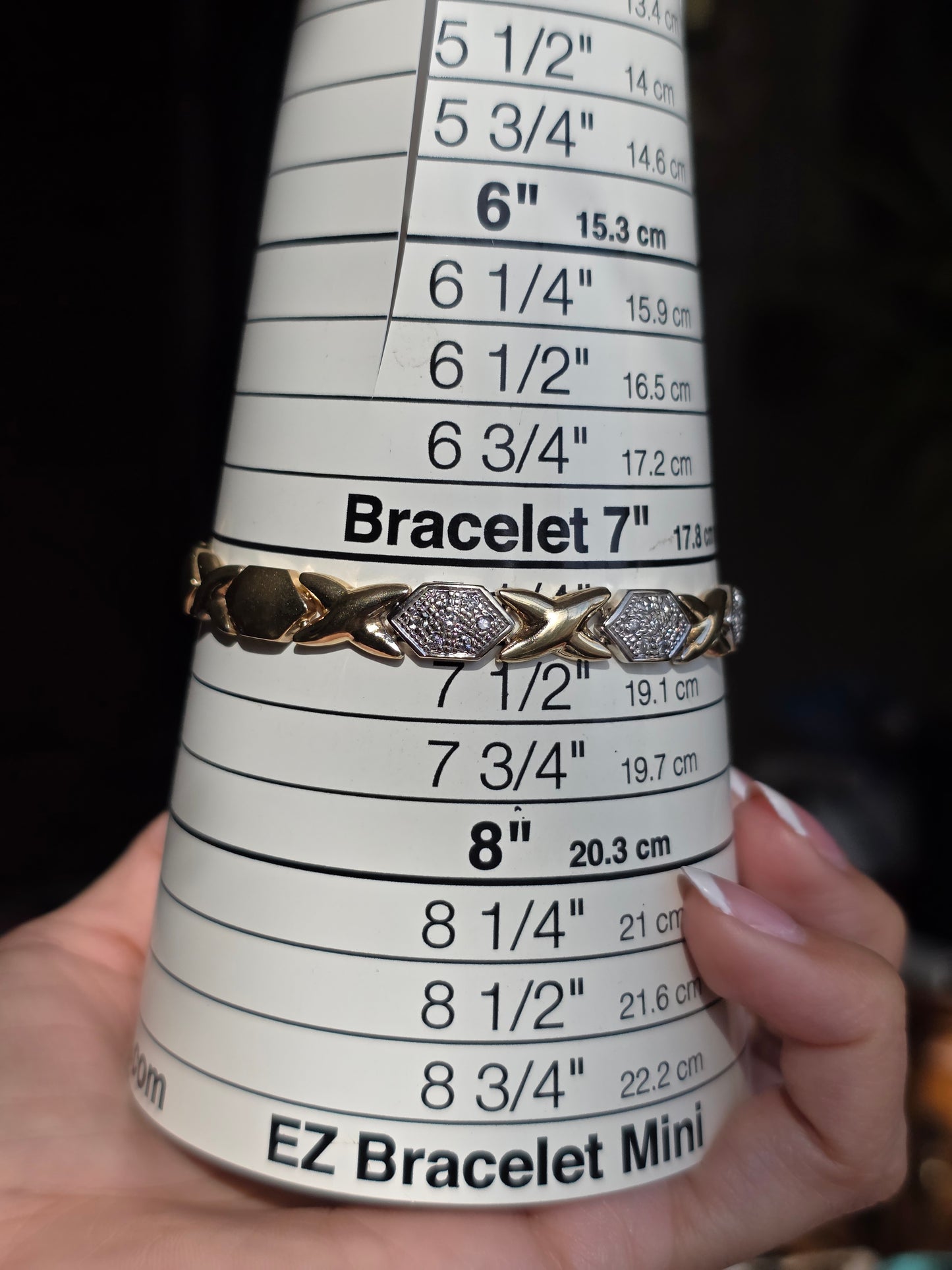 Amazing Two Toned 14k X Link Elongated Hexagon White Gold and Diamond Bracelet 7.5"