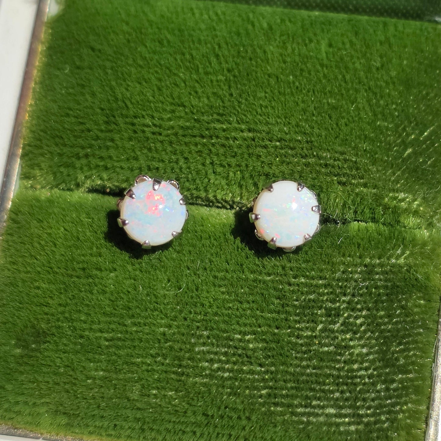 Pretty 14k White Gold 5mm Opal Studs Earrings | October Birthstone