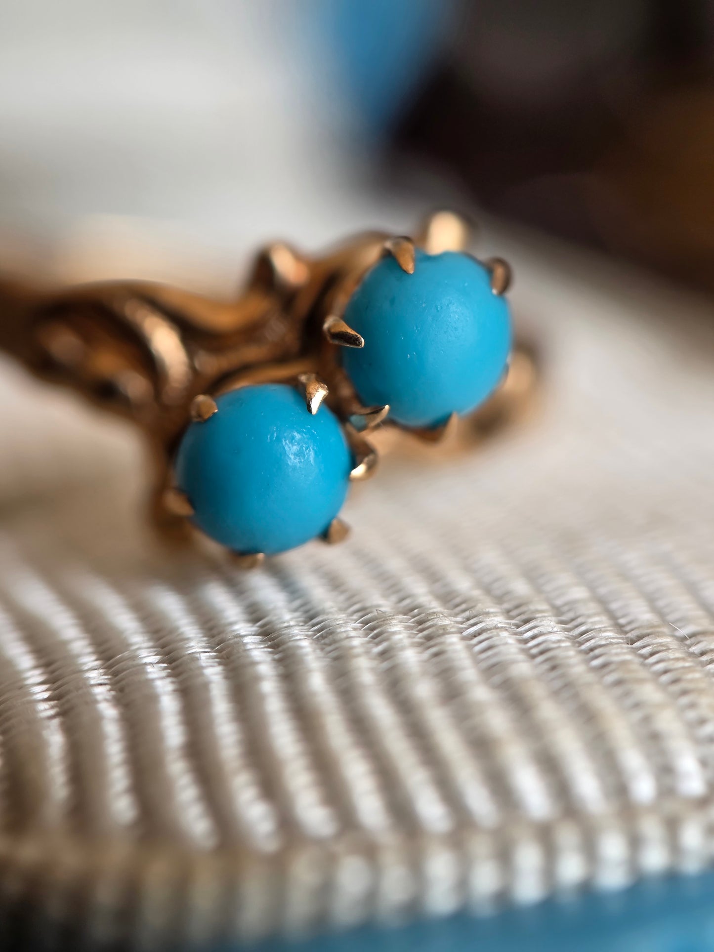 Gorgeous 10k Victorian Style Toi Et Moi Turquoise Ring Size 5