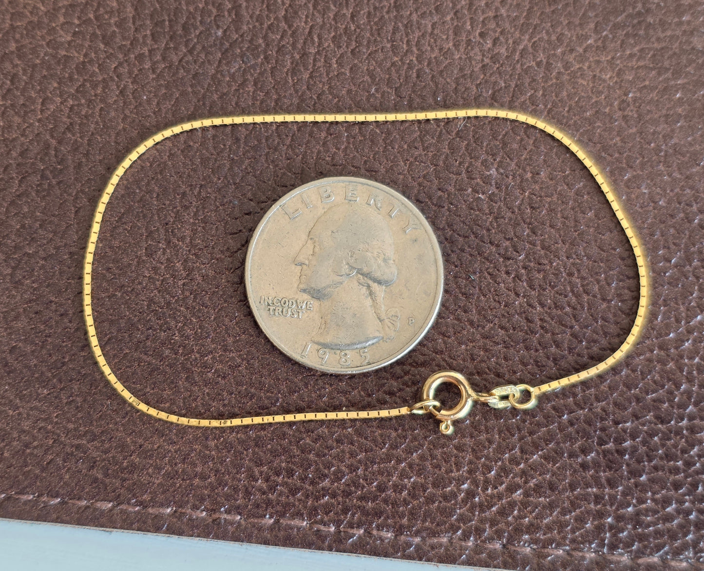 Lovely Minimalist 14k Gold Dainty 0.7mm Wide Box Chain Bracelet 7"