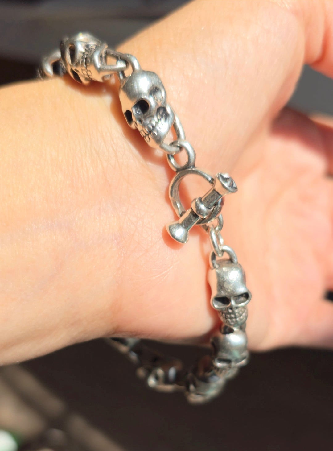 Badass Solid Hefty Skulls Link 925 Sterling Silver Bracelet 8.75"