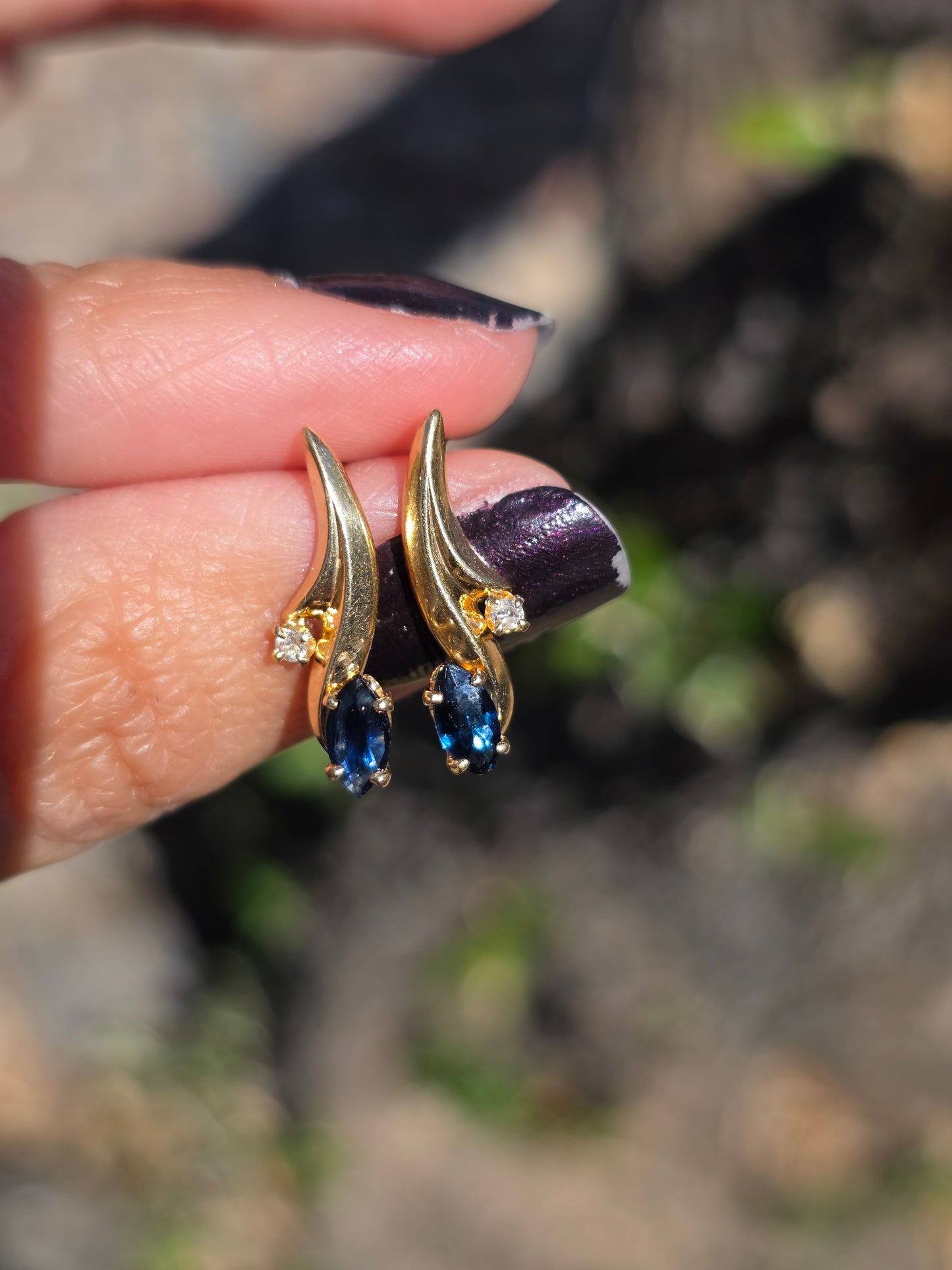 Lovely Dainty 14k .74TCW Sapphire And Diamond Accented Lightweight Drop Stick Earrings