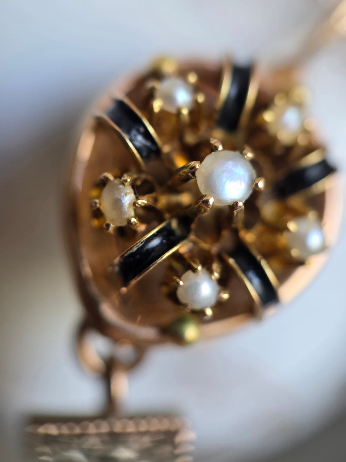 Stunning Victorian Style 14k/10k Seed Pearl & Black Enamel 2-In-1 Convertible Dangle Earrings