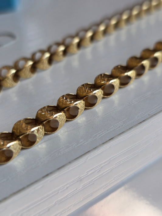Stunning 14k Gold Vintage Tulip Link Textured Open Box Chain Necklace 18"