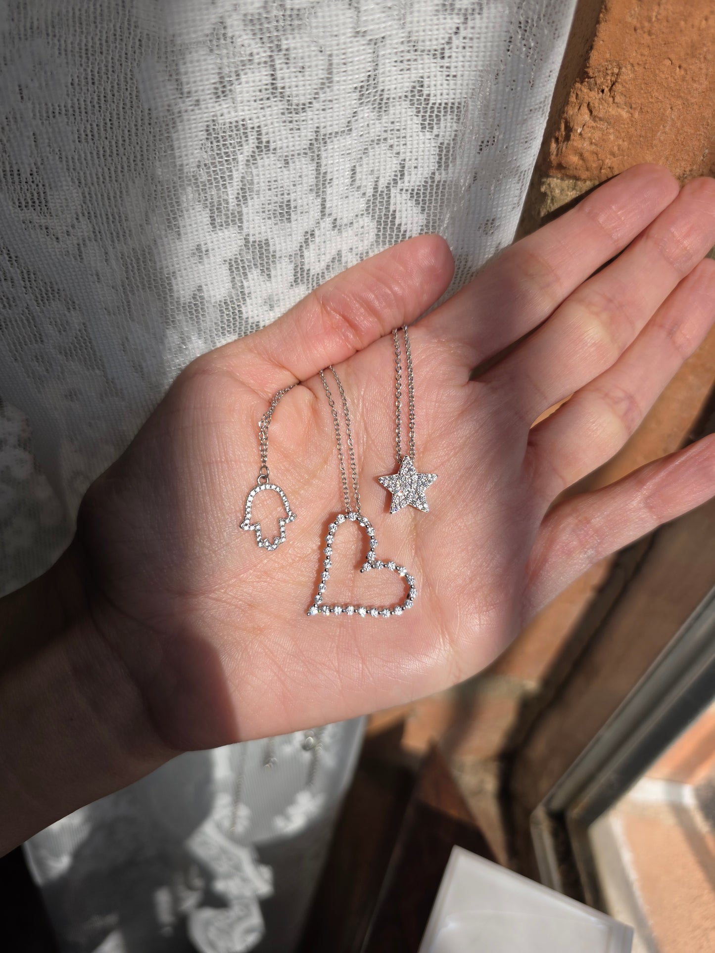 Sterling Silver and Sparkling CZ Stone Necklaces - Hamsa / Heart / Star - Choose Option