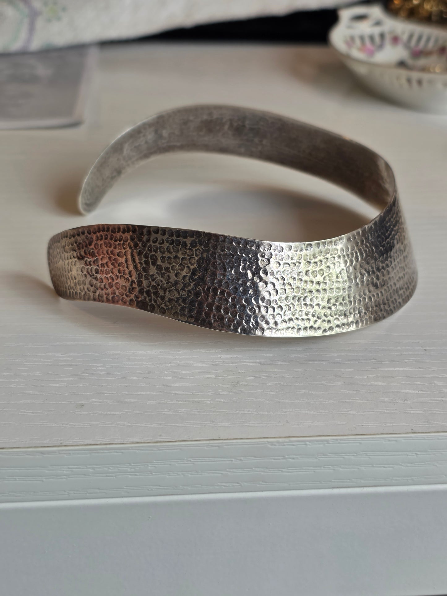 Awesome Sterling Silver Hammered 1.2" Wide Cuff Choker Collar Statement Necklace 14"
