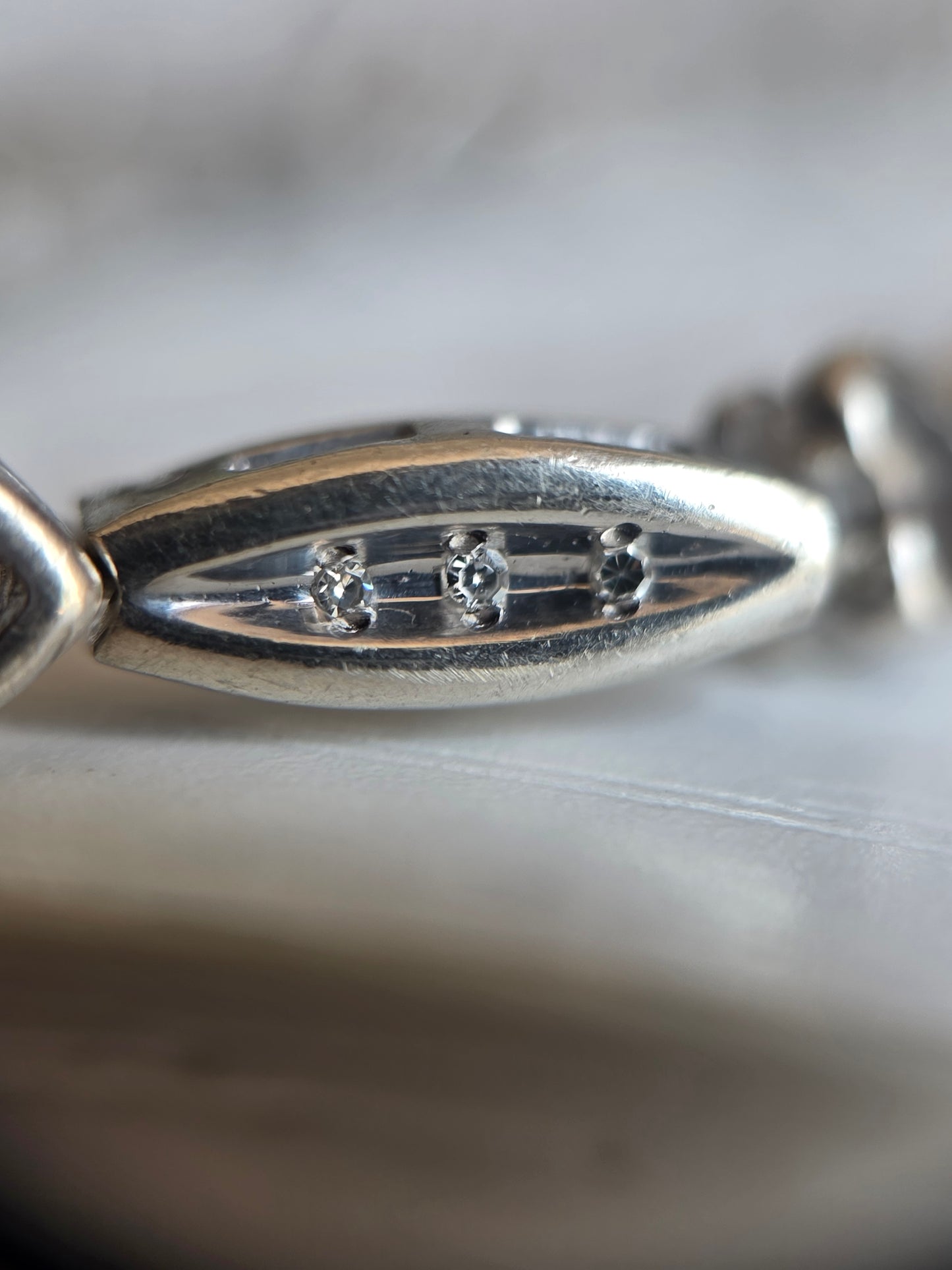 Pretty Sterling Silver Open Heart & Marquise Link Diamond Accented Tennis Bracelet 7.75"