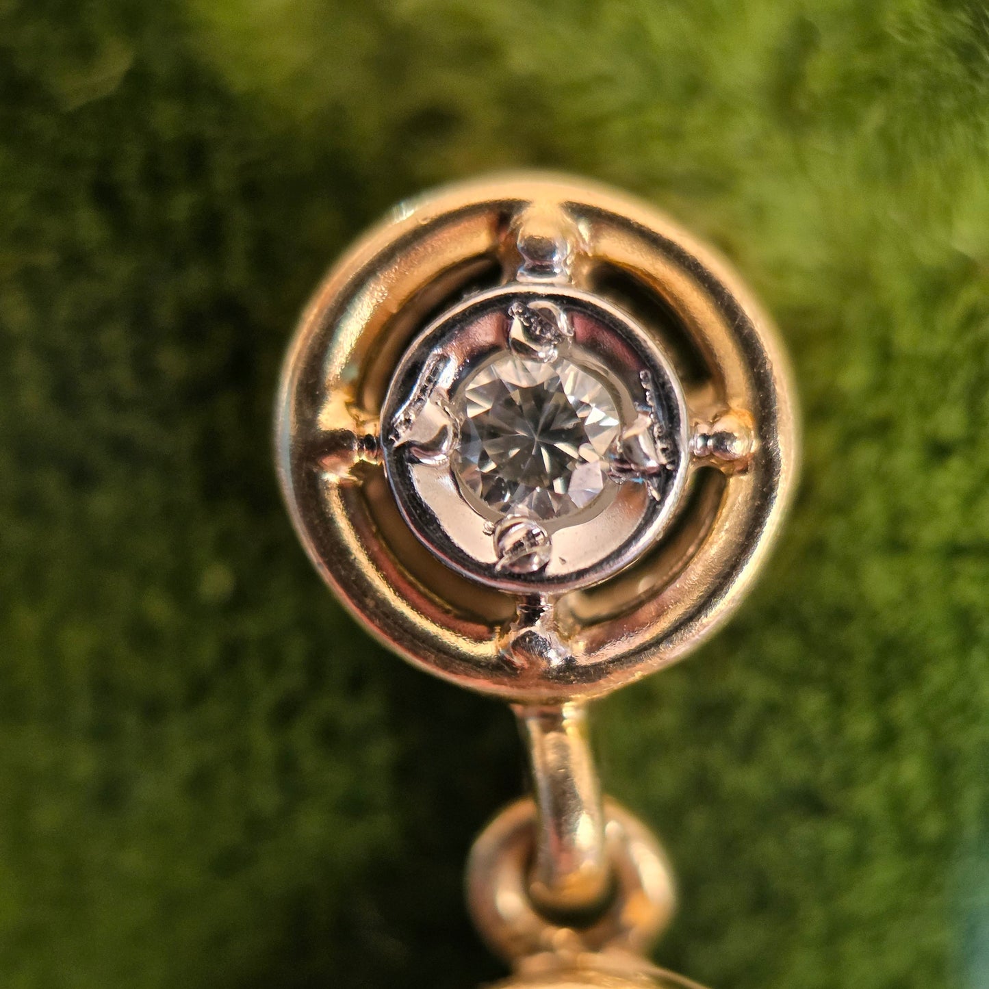 Vintage Inspired 14k Graduated Three Tier Circle Bezel Diamond Drop Dangle Earrings