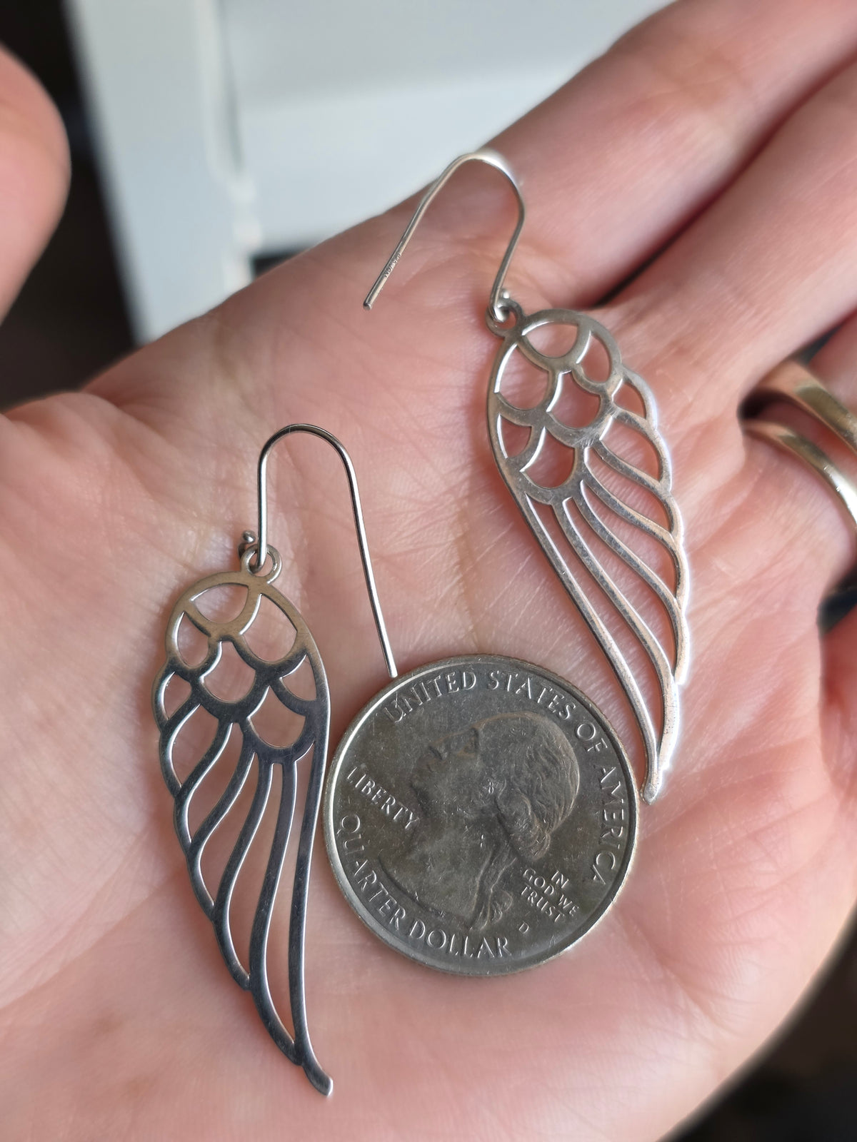 Awesome Sterling Silver Diamond Cut Large 2.1" Wing Drop Earrings