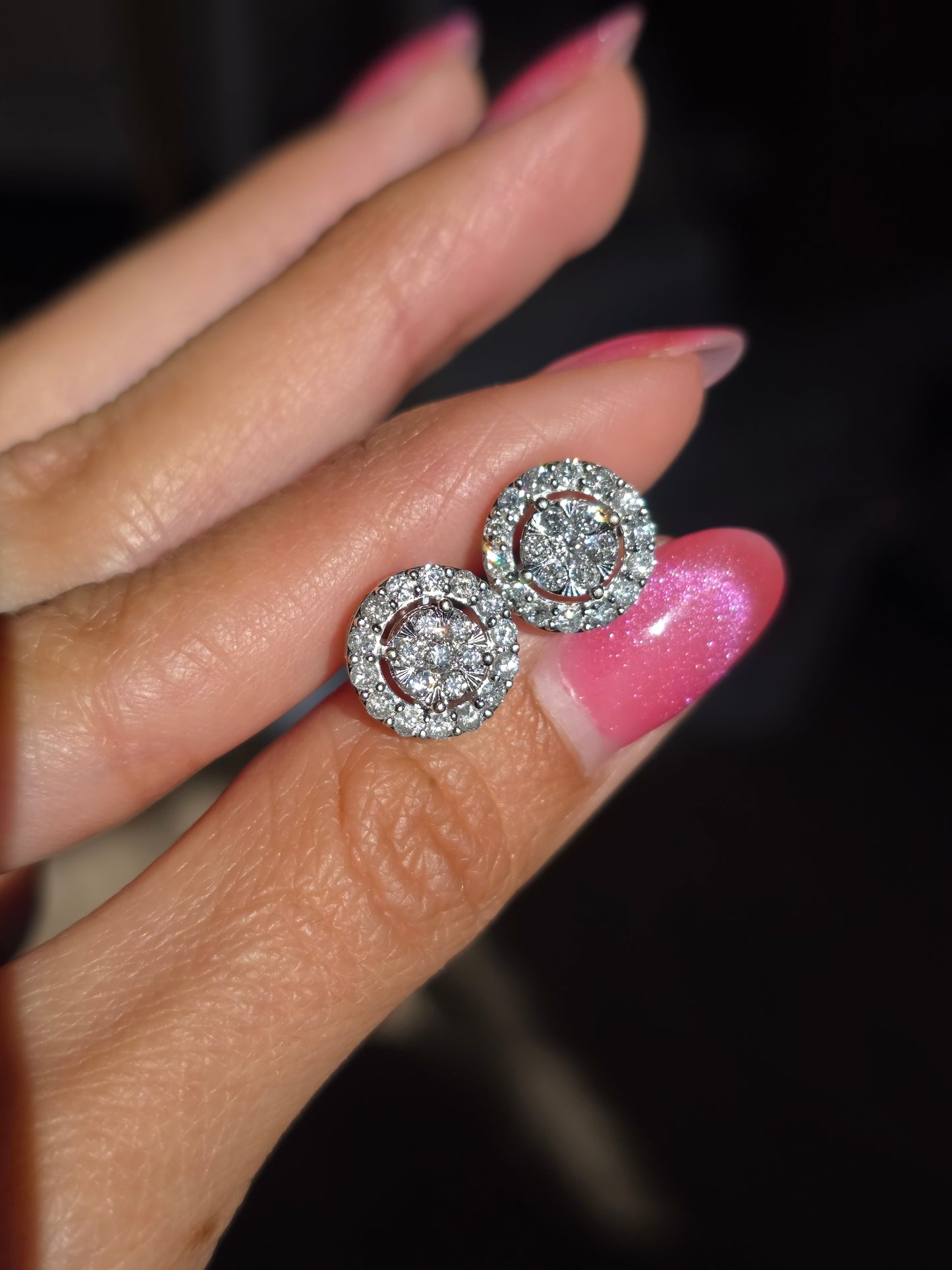 Gorgeous 10k White Gold Round Sparkling Diamond Cluster .68ctw Stud Earrings