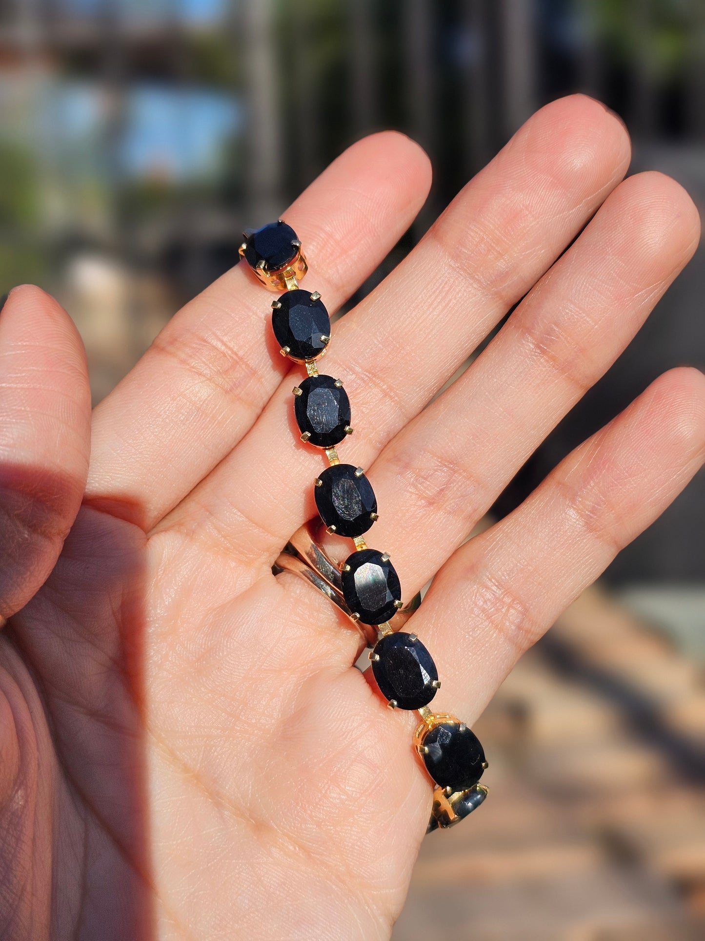 10k Gold 33 Carat Deep Dark Blue Sapphire Gemstone Tennis Bracelet 7.25"