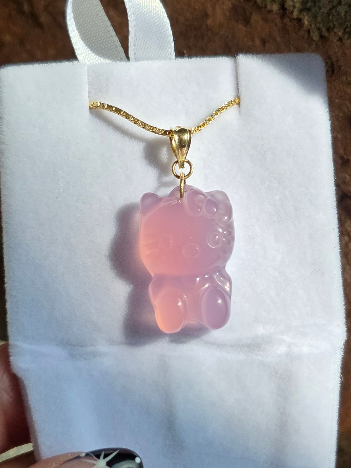 Adorable Carved Purple Jade Hello Kitty Gold Pendant (NO CHAIN)
