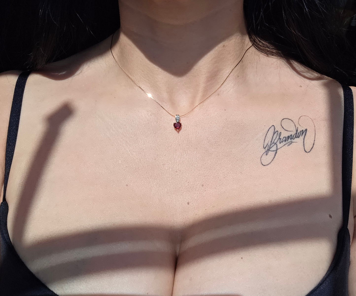 Precious 10k Gold Heart Garnet and Diamond Accent Pendant (NO CHAIN)