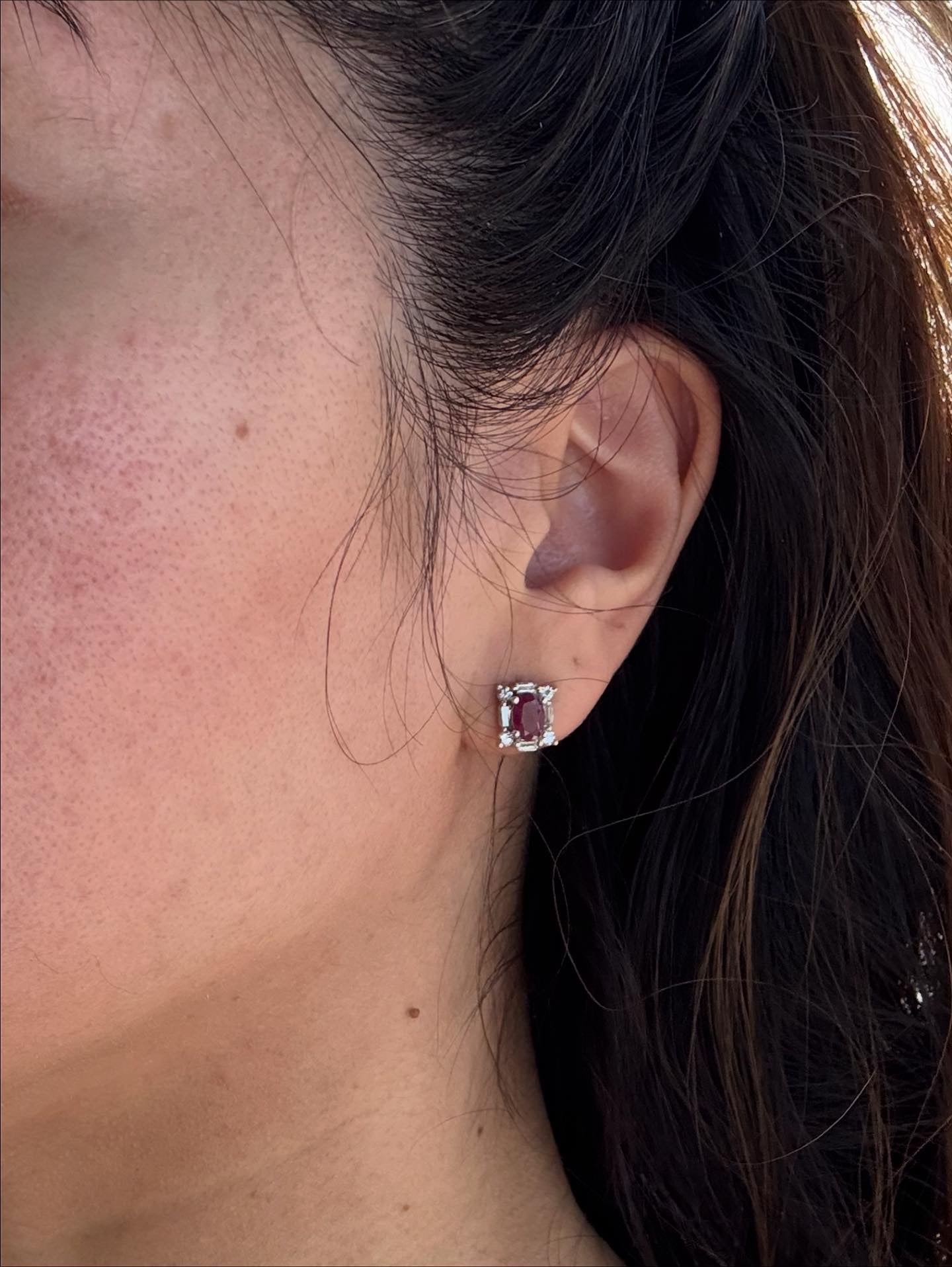 Beautiful 14k White Gold Natural Ruby and Diamond Stud Earrings