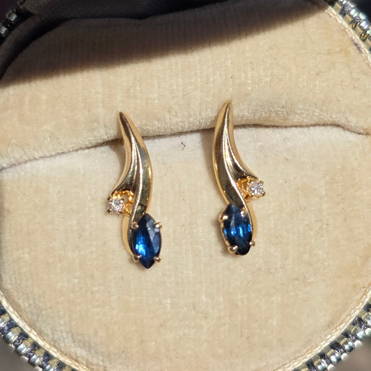 Lovely Dainty 14k .74TCW Sapphire And Diamond Accented Lightweight Drop Stick Earrings
