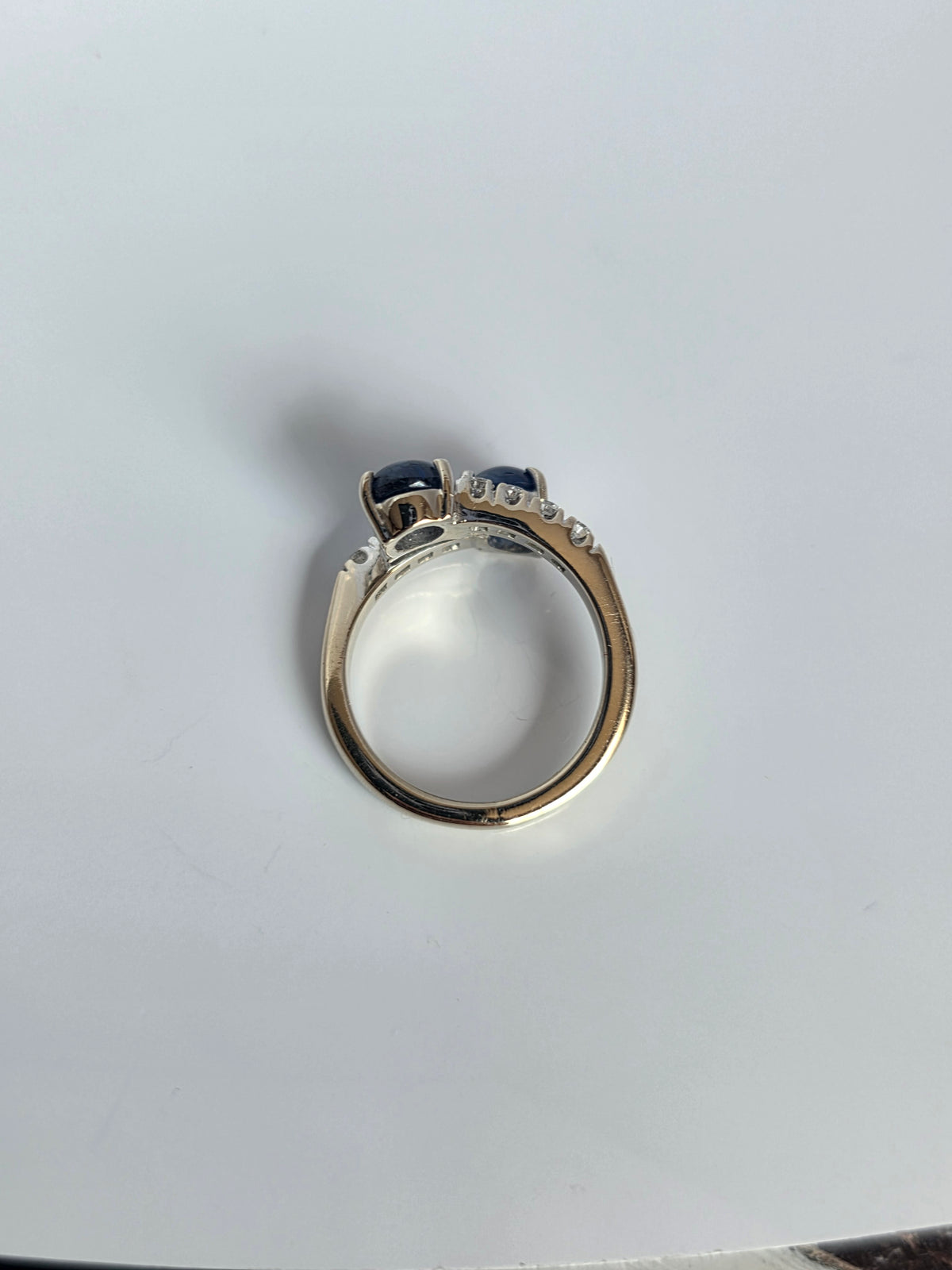 Gorgeous 18k White Gold 2.04TCW Natural Sapphire Cabochon & Diamond Bypass Statement Ring Size 4.75