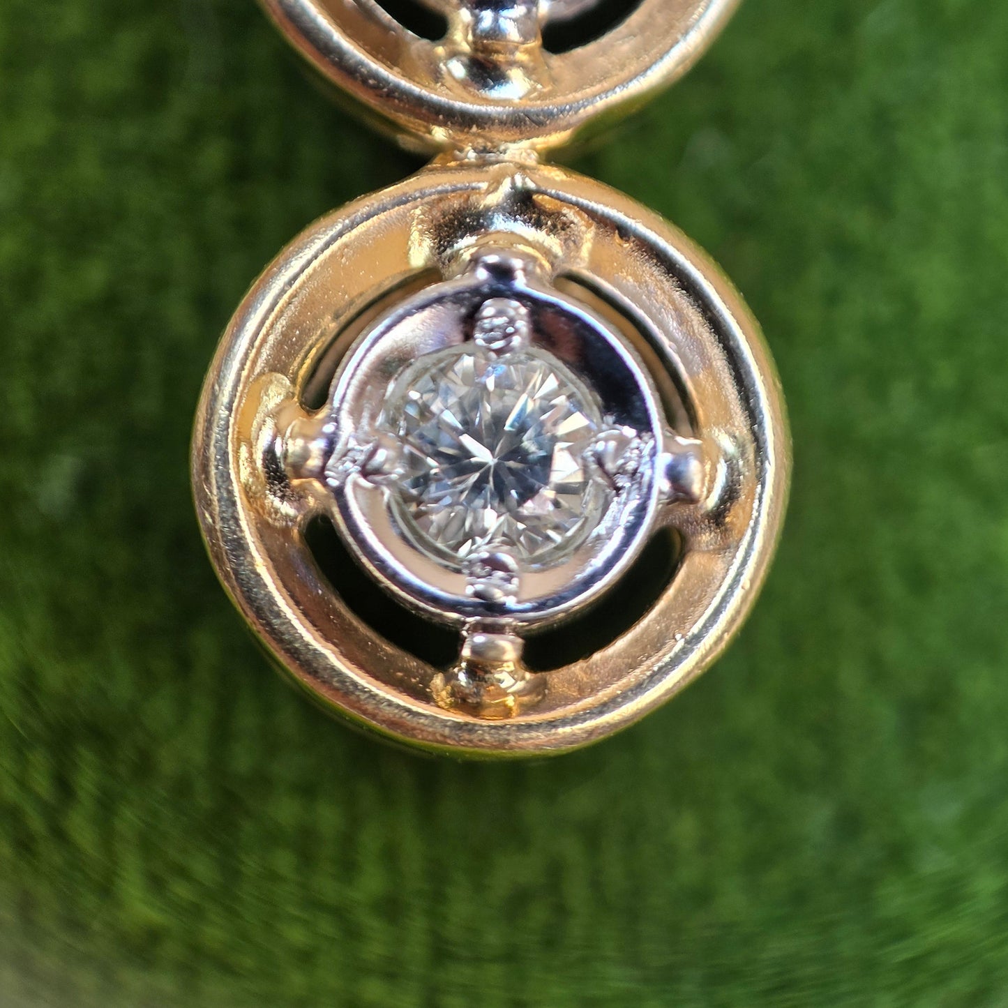 Vintage Inspired 14k Graduated Three Tier Circle Bezel Diamond Drop Dangle Earrings