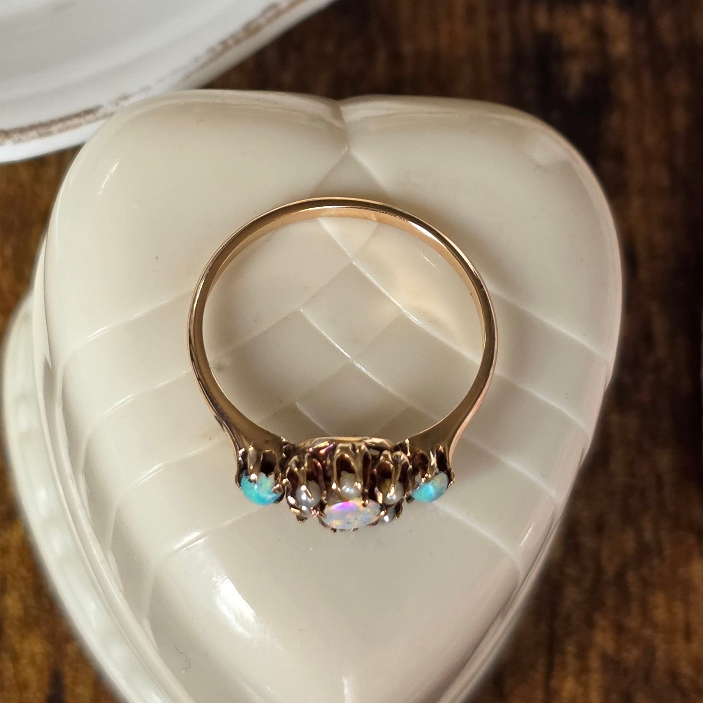 Beautiful Vintage 10k Rose Gold Opal and Seed Pearl Ring Size 6
