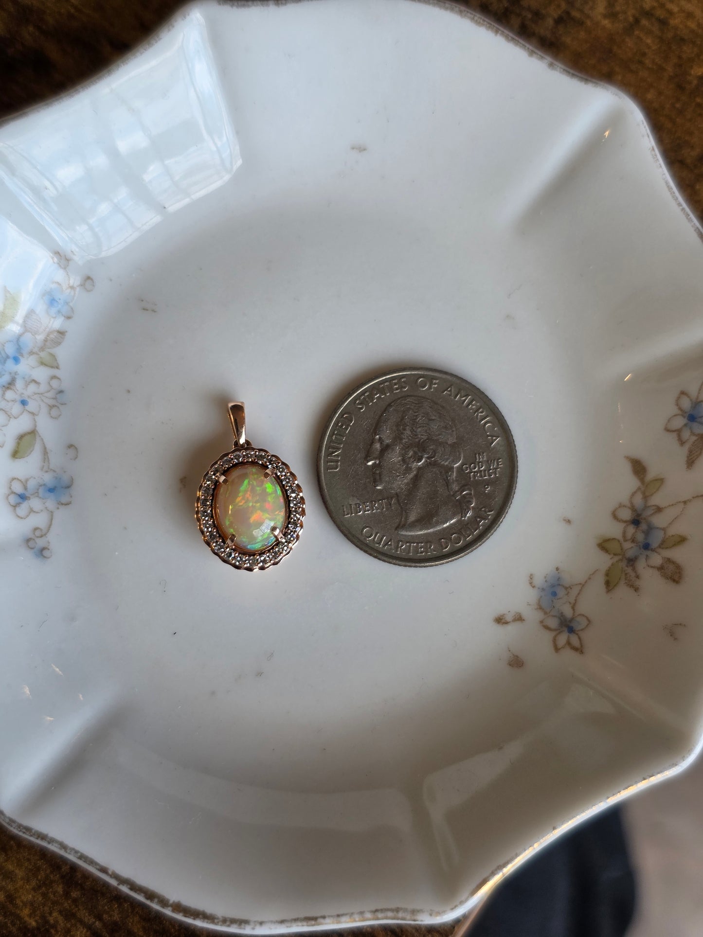 Stunning 10k Rose Gold Natural Fire Opal Cabochon and Diamond Halo Pendant (NO CHAIN)